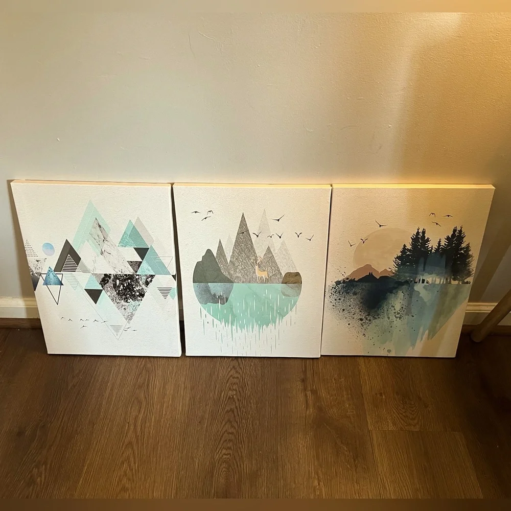 NEW Abstract Geometry Mountain Wall Artworks, 3 Panels, 12x16 inch, 3 Piece Set. - Picture 3 of 11